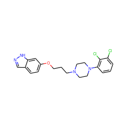 Clc1cccc(N2CCN(CCCOc3ccc4cn[nH]c4c3)CC2)c1Cl ZINC000095553616