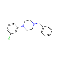 Clc1cccc(N2CCN(Cc3ccccc3)CC2)c1 ZINC000053044813