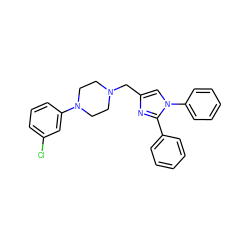 Clc1cccc(N2CCN(Cc3cn(-c4ccccc4)c(-c4ccccc4)n3)CC2)c1 ZINC000013491640