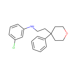 Clc1cccc(NCCC2(c3ccccc3)CCOCC2)c1 ZINC000072112550