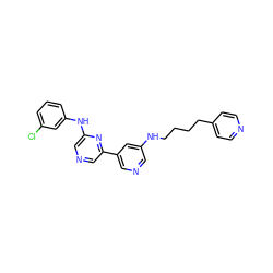 Clc1cccc(Nc2cncc(-c3cncc(NCCCCc4ccncc4)c3)n2)c1 ZINC000013648409