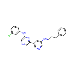 Clc1cccc(Nc2cncc(-c3cncc(NCCCc4ccccc4)c3)n2)c1 ZINC000013648419