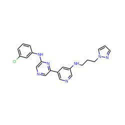 Clc1cccc(Nc2cncc(-c3cncc(NCCCn4cccn4)c3)n2)c1 ZINC000013648414