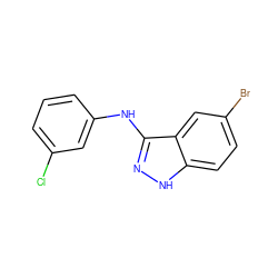 Clc1cccc(Nc2n[nH]c3ccc(Br)cc23)c1 ZINC000138041777