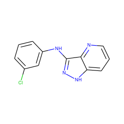 Clc1cccc(Nc2n[nH]c3cccnc23)c1 ZINC000072188062