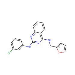 Clc1cccc(Nc2nc(NCc3ccco3)c3ccccc3n2)c1 ZINC000001105529