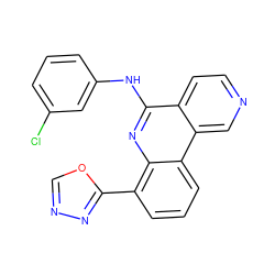 Clc1cccc(Nc2nc3c(-c4nnco4)cccc3c3cnccc23)c1 ZINC000073196009