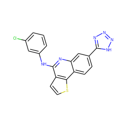 Clc1cccc(Nc2nc3cc(-c4nnn[nH]4)ccc3c3sccc23)c1 ZINC000167712079