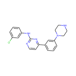 Clc1cccc(Nc2nccc(-c3cccc(N4CCNCC4)c3)n2)c1 ZINC000029126316