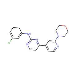 Clc1cccc(Nc2nccc(-c3ccnc(N4CCOCC4)c3)n2)c1 ZINC000095573216