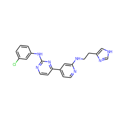 Clc1cccc(Nc2nccc(-c3ccnc(NCCc4c[nH]cn4)c3)n2)c1 ZINC000014947954