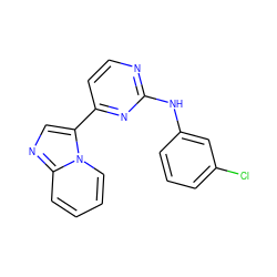 Clc1cccc(Nc2nccc(-c3cnc4ccccn34)n2)c1 ZINC000014945887