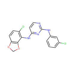 Clc1cccc(Nc2nccc(Nc3c(Cl)ccc4c3OCO4)n2)c1 ZINC000029042431