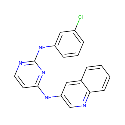 Clc1cccc(Nc2nccc(Nc3cnc4ccccc4c3)n2)c1 ZINC000071316704