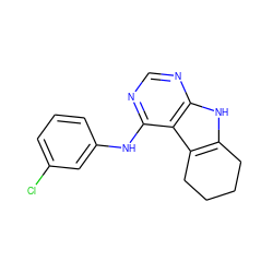 Clc1cccc(Nc2ncnc3[nH]c4c(c23)CCCC4)c1 ZINC000000020645