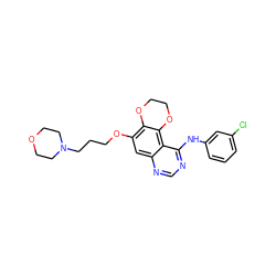 Clc1cccc(Nc2ncnc3cc(OCCCN4CCOCC4)c4c(c23)OCCO4)c1 ZINC000653905779