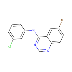 Clc1cccc(Nc2ncnc3ccc(Br)cc23)c1 ZINC000000122236