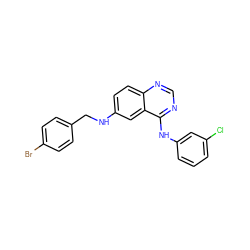 Clc1cccc(Nc2ncnc3ccc(NCc4ccc(Br)cc4)cc23)c1 ZINC000082149533