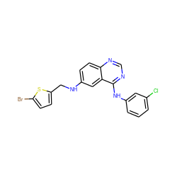 Clc1cccc(Nc2ncnc3ccc(NCc4ccc(Br)s4)cc23)c1 ZINC000096934214