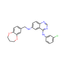 Clc1cccc(Nc2ncnc3ccc(NCc4ccc5c(c4)OCCCO5)cc23)c1 ZINC000084672091