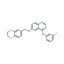 Clc1cccc(Nc2ncnc3ccc(NCc4ccc5c(c4)OCCO5)cc23)c1 ZINC000084688646