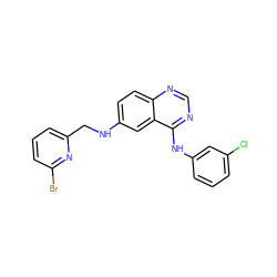 Clc1cccc(Nc2ncnc3ccc(NCc4cccc(Br)n4)cc23)c1 ZINC000096934225