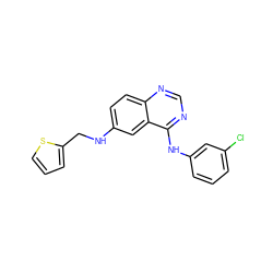 Clc1cccc(Nc2ncnc3ccc(NCc4cccs4)cc23)c1 ZINC000096934213