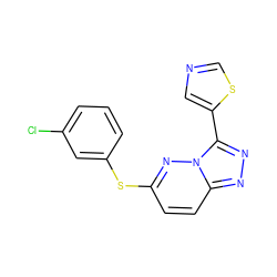 Clc1cccc(Sc2ccc3nnc(-c4cncs4)n3n2)c1 ZINC000095605906