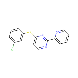 Clc1cccc(Sc2ccnc(-c3ccccn3)n2)c1 ZINC000038156554