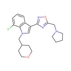 Clc1cccc2c(-c3noc(CN4CCCC4)n3)cn(CC3CCOCC3)c12 ZINC000066073745