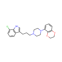 Clc1cccc2c(CCCN3CCN(c4cccc5c4OCCO5)CC3)c[nH]c12 ZINC000013674830