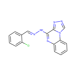 Clc1ccccc1/C=N/Nc1nc2ccccc2n2cnnc12 ZINC000004793395