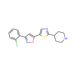 Clc1ccccc1-c1cc(-c2cnc(C3CCNCC3)s2)on1 ZINC000042890383