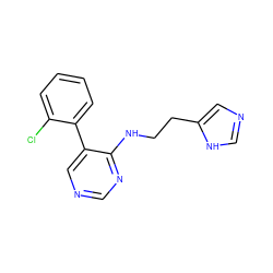 Clc1ccccc1-c1cncnc1NCCc1cnc[nH]1 ZINC000004239411