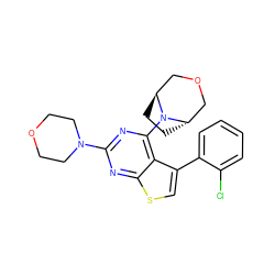 Clc1ccccc1-c1csc2nc(N3CCOCC3)nc(N3[C@H]4CC[C@H]3COC4)c12 ZINC000653765531