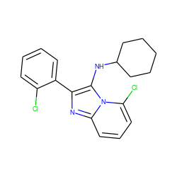 Clc1ccccc1-c1nc2cccc(Cl)n2c1NC1CCCCC1 ZINC000072177643