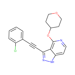 Clc1ccccc1C#Cc1n[nH]c2ccnc(OC3CCOCC3)c12 ZINC000146895365