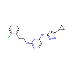 Clc1ccccc1CCNc1nccc(Nc2cc(C3CC3)[nH]n2)n1 ZINC000084633258