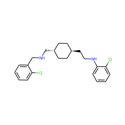 Clc1ccccc1CNC[C@H]1CC[C@H](CCNc2ccccc2Cl)CC1 ZINC000253853368