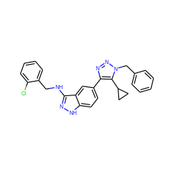 Clc1ccccc1CNc1n[nH]c2ccc(-c3nnn(Cc4ccccc4)c3C3CC3)cc12 ZINC000146441019