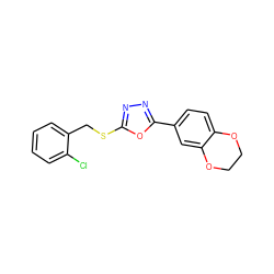 Clc1ccccc1CSc1nnc(-c2ccc3c(c2)OCCO3)o1 ZINC000073196530