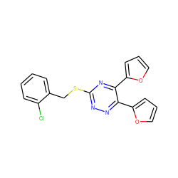 Clc1ccccc1CSc1nnc(-c2ccco2)c(-c2ccco2)n1 ZINC000000658492