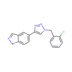 Clc1ccccc1Cn1cc(-c2ccc3[nH]ncc3c2)nn1 ZINC000066077190