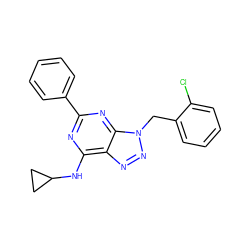 Clc1ccccc1Cn1nnc2c(NC3CC3)nc(-c3ccccc3)nc21 ZINC000028642887