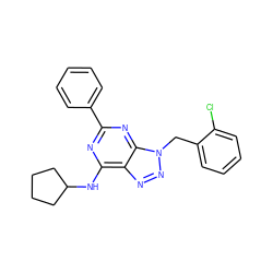 Clc1ccccc1Cn1nnc2c(NC3CCCC3)nc(-c3ccccc3)nc21 ZINC000028642960