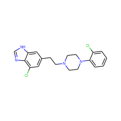 Clc1ccccc1N1CCN(CCc2cc(Cl)c3nc[nH]c3c2)CC1 ZINC000040413481