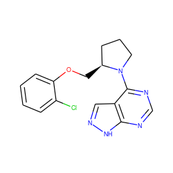 Clc1ccccc1OC[C@H]1CCCN1c1ncnc2[nH]ncc12 ZINC000140135945