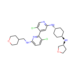 Clc1cnc(N[C@H]2CC[C@H](N[C@H]3CCOC3)CC2)cc1-c1nc(NCC2CCOCC2)ccc1Cl ZINC000261169352