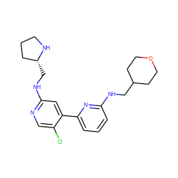 Clc1cnc(NC[C@@H]2CCCN2)cc1-c1cccc(NCC2CCOCC2)n1 ZINC000169703834