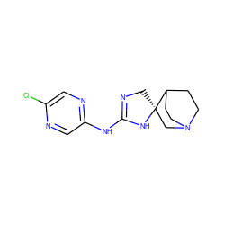 Clc1cnc(NC2=NC[C@]3(CN4CCC3CC4)N2)cn1 ZINC000210823836